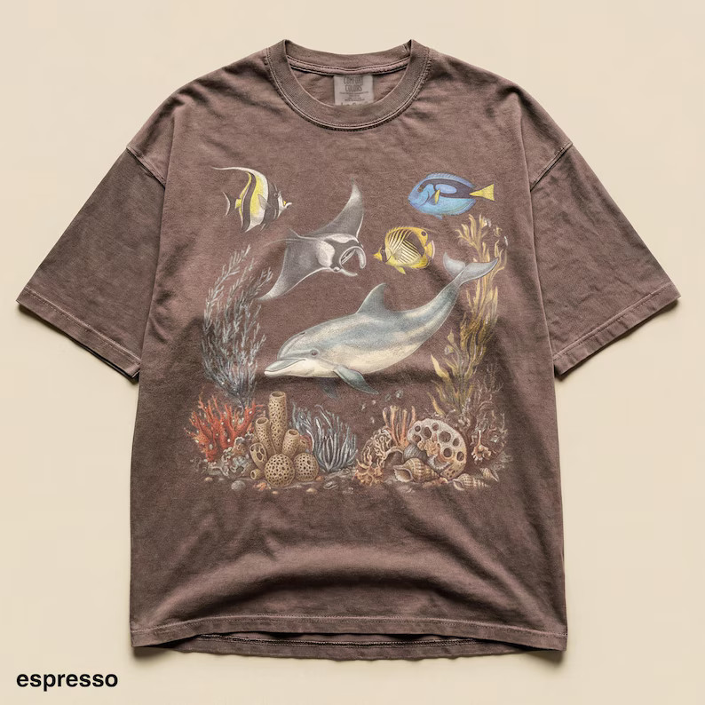 Vintage Dolphin Ocean Coral Reef Comfort Tee