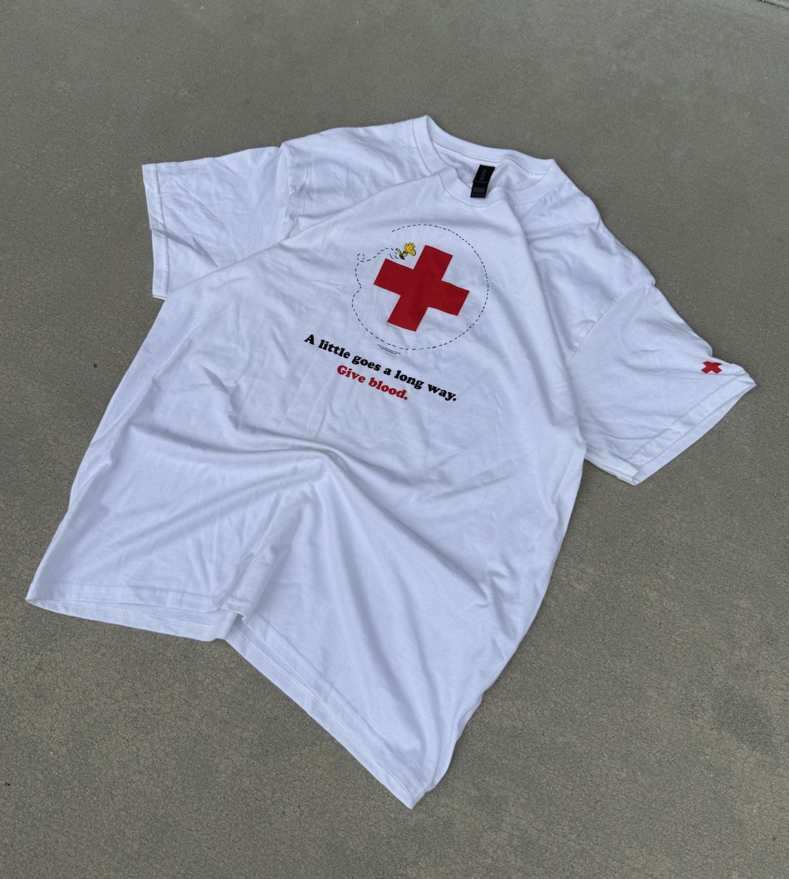 Peanuts Snoopy American Red Cross Blood Donation Little Goes Long Way Shirt L