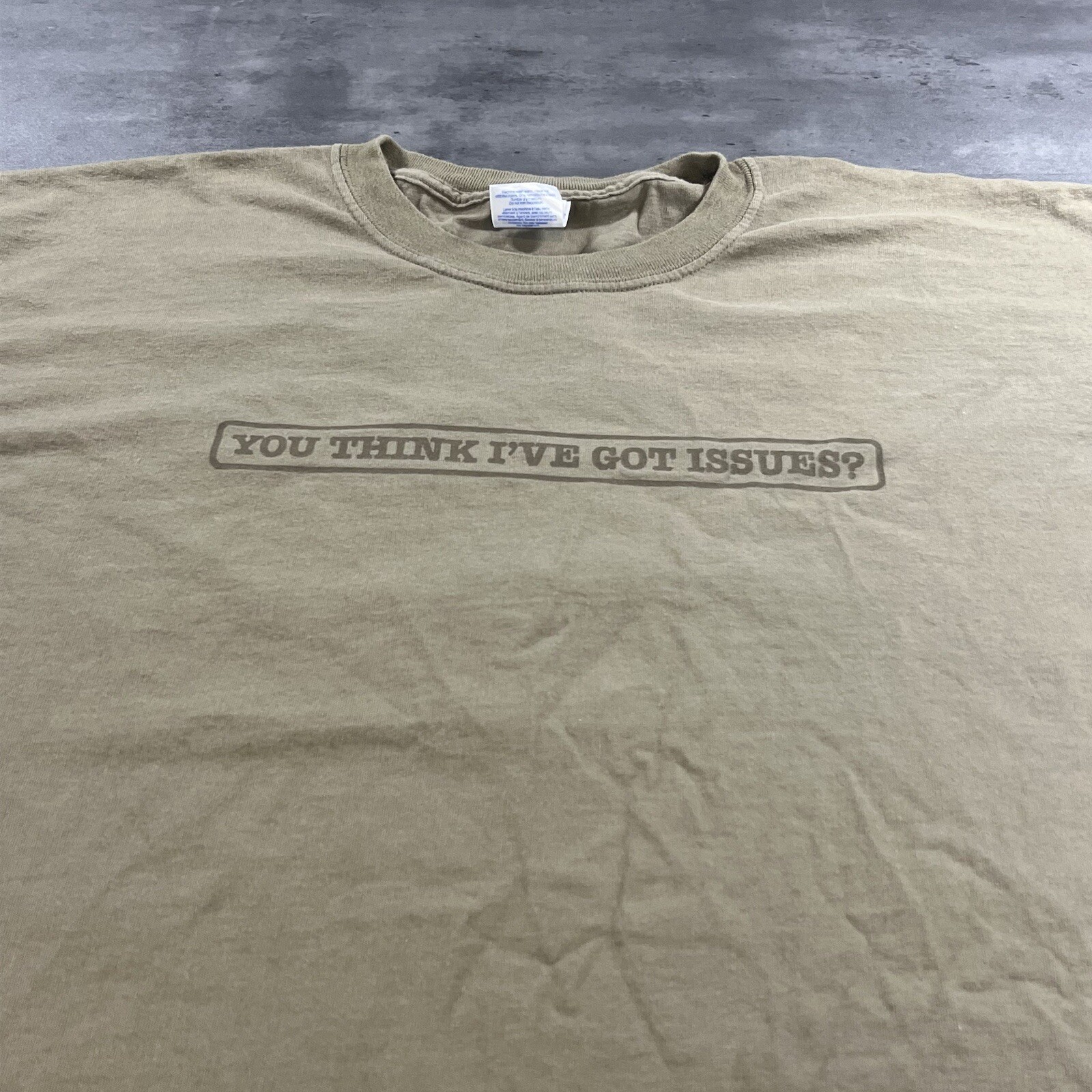 Funny Parody Shirt Adult XL Brown Olive Saying Text Script Faded Comedian TV