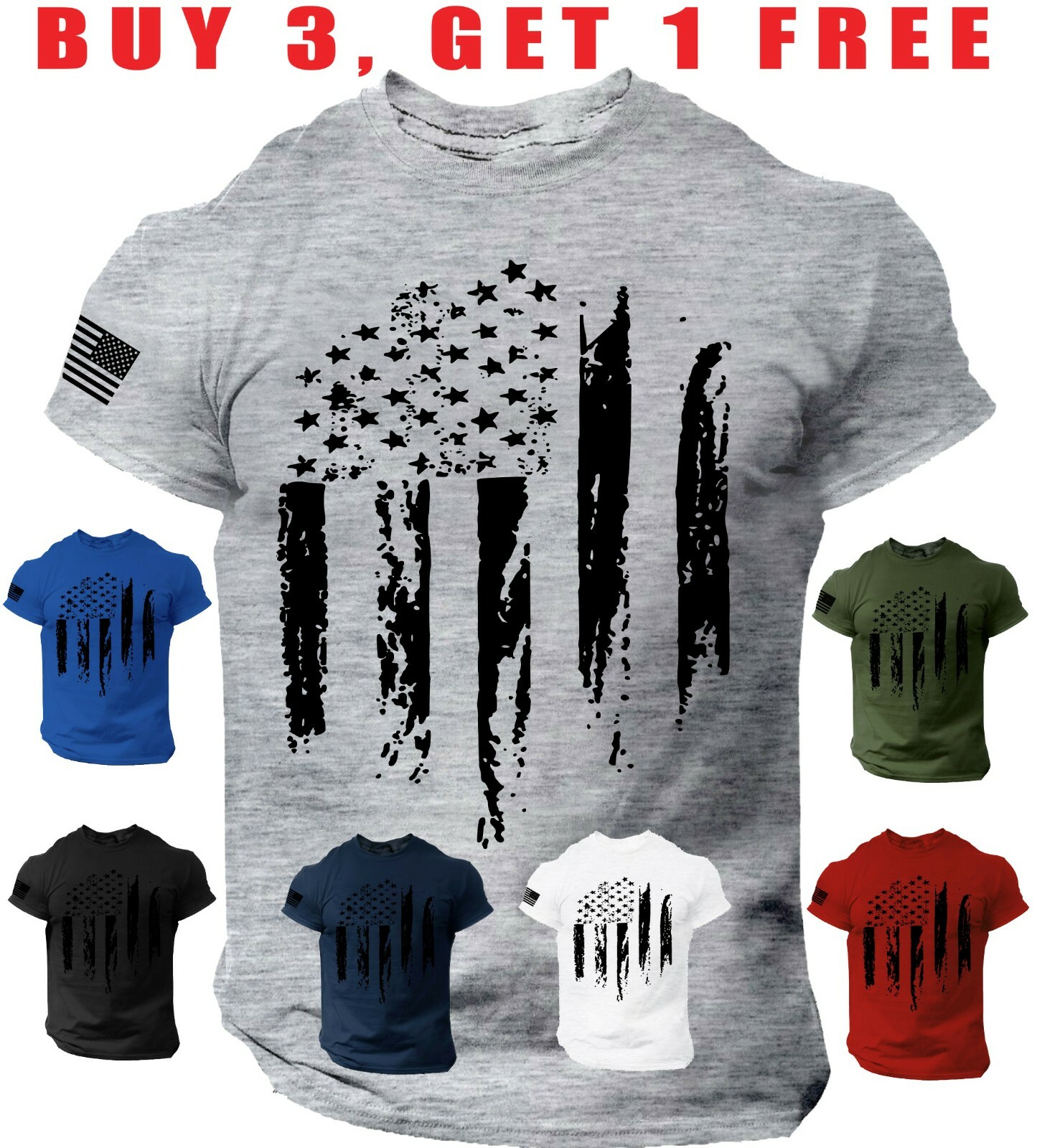 USA Distressed Flag T-Shirt Patriotic American Army Military men&rsquo;s Tee S- 3XL