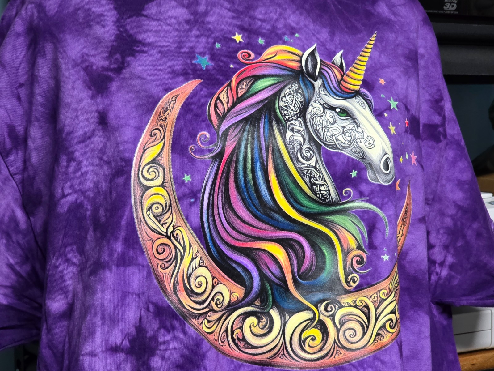 Fantasy Celtic Moon Unicorn Colortone Crystal Wash Purple XL