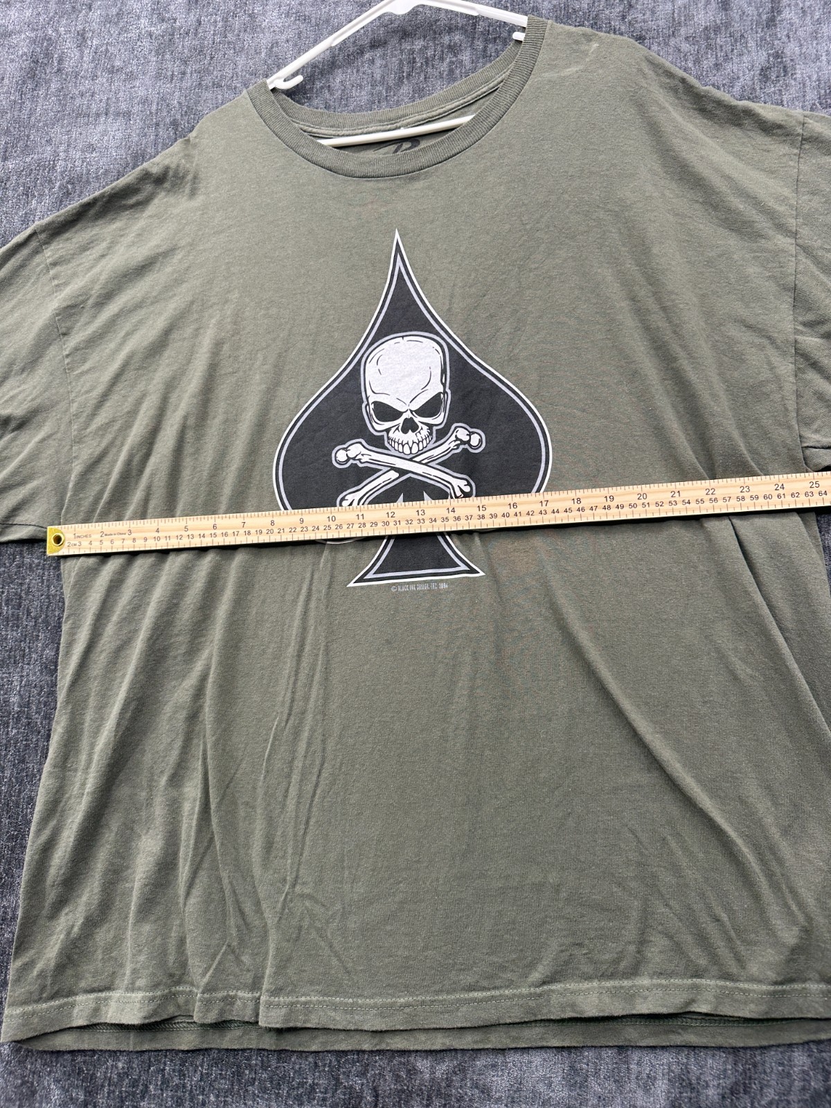Vintage Rothco T Shirt Mens 3XL Olive Green Skull Crossbones Black Ink Design