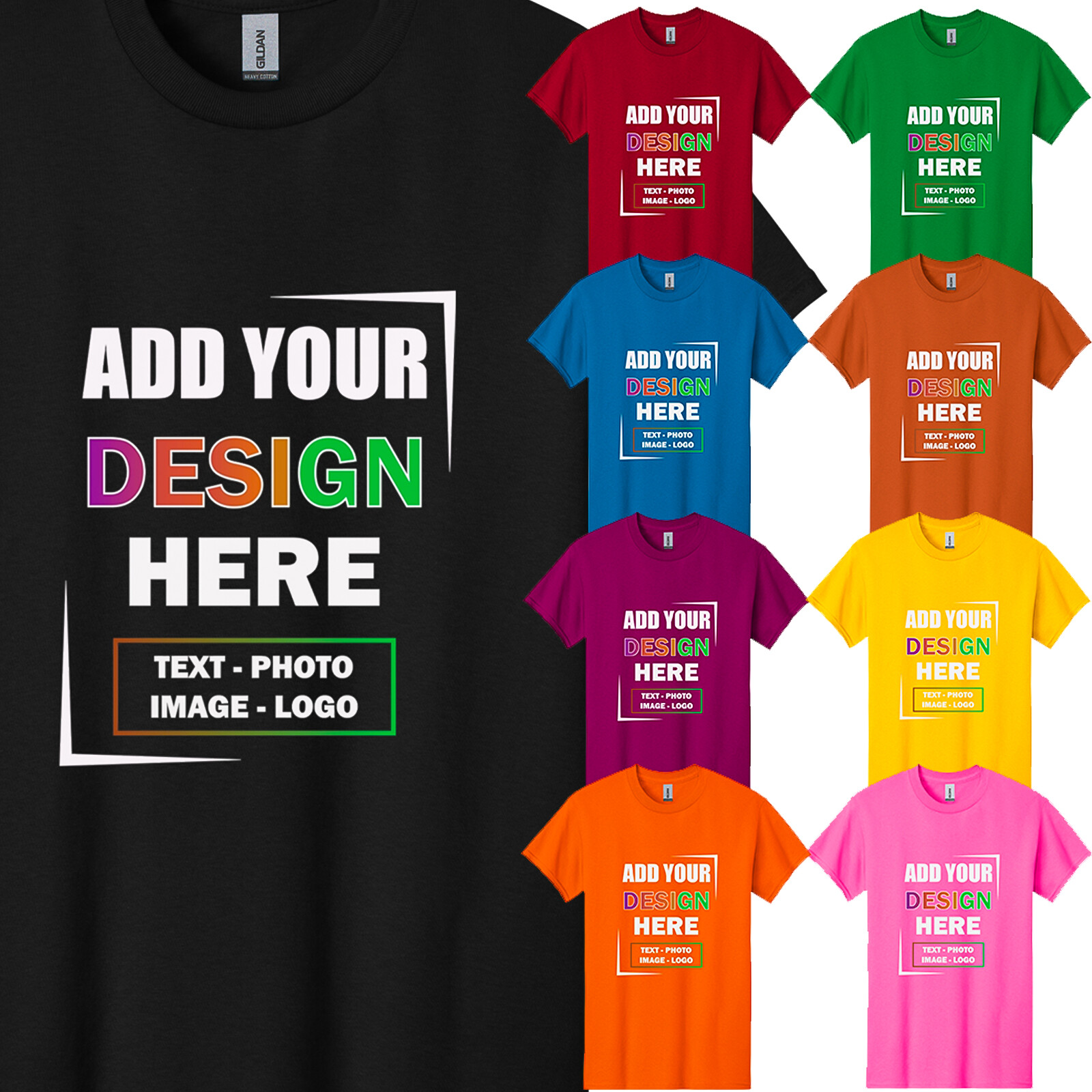 Personalized Customized Gildan Men&rsquo;s T-Shirt Your Business Logo Text Designs USA