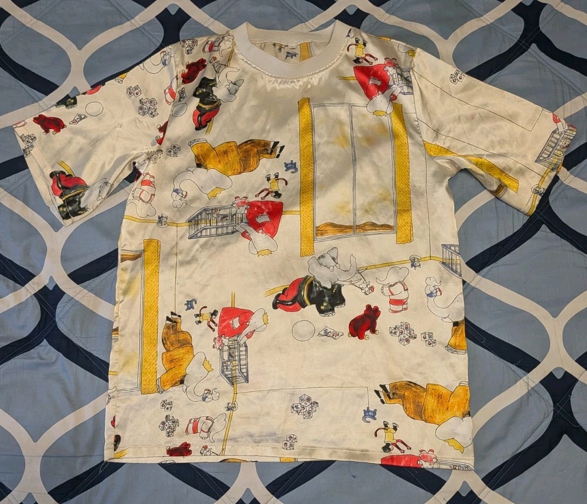 VTG 90s Babar The Elephant TV Show All Over Print Silky Polyester T-Shirt S