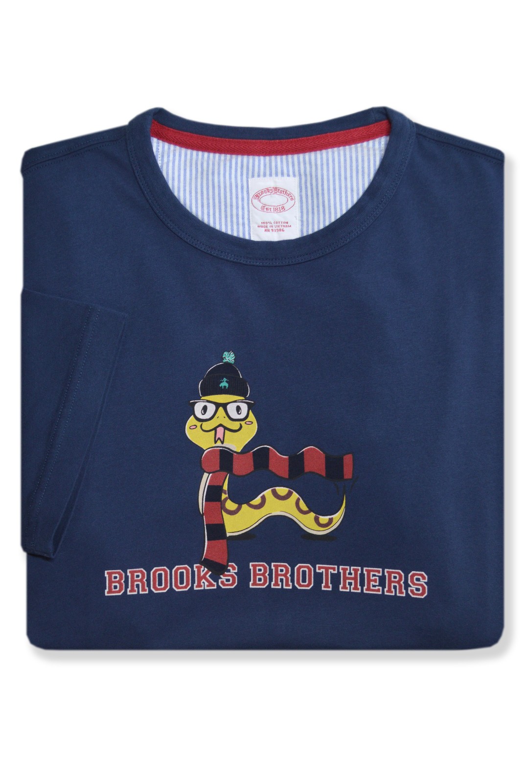 Brooks Brothers Navy Blue Collegiate Snake Print Tee T-Shirt, L Large, BB-4882