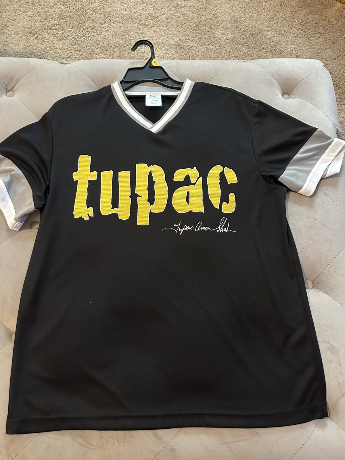 Tupac Shirt Mens Large Black Gray Graphic Jersey 2Pac Amaru Shakur Photo