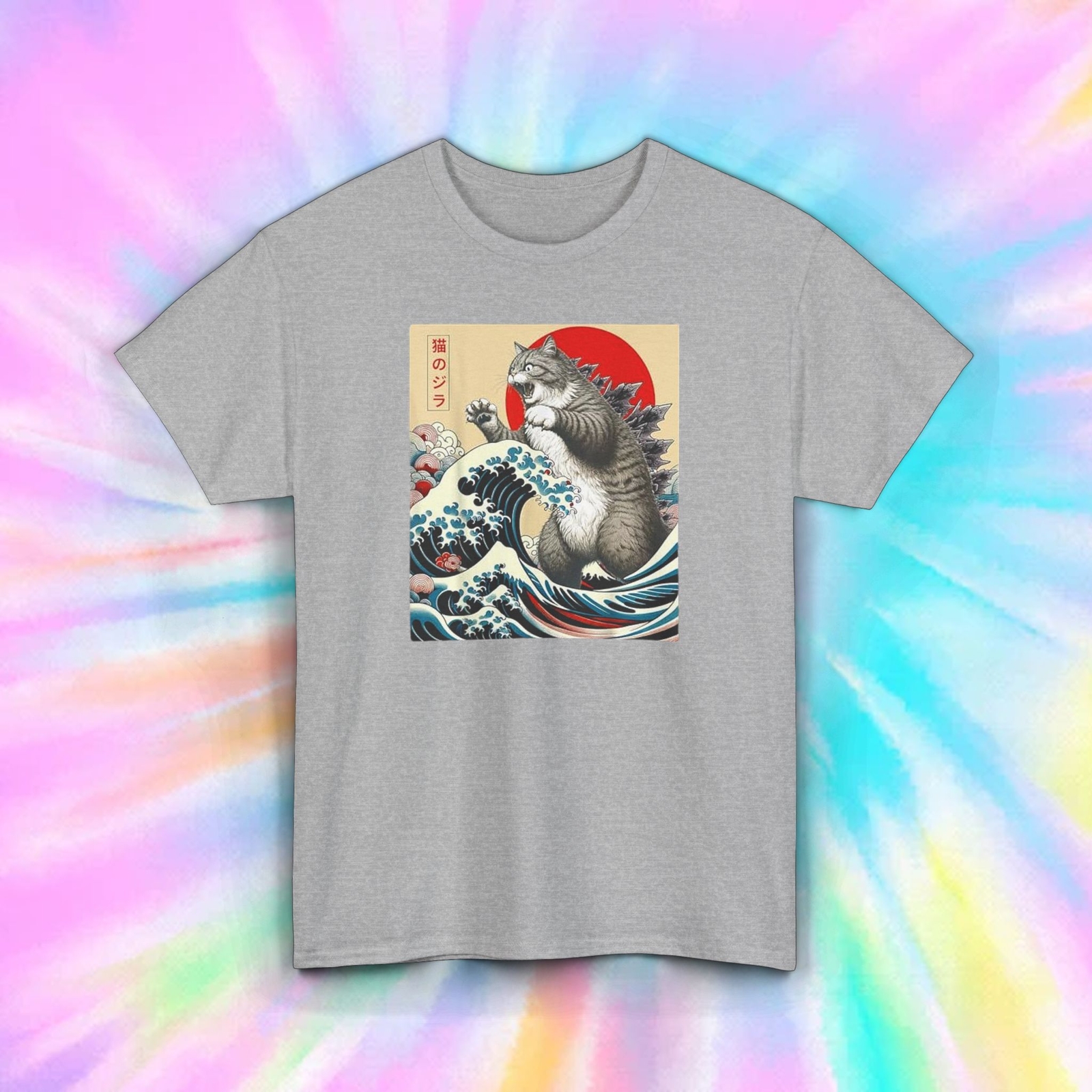 Catzilla Japanese Wave Cat Shirt S-5XL Funny Kaiju Cat Monster Graphic Tee