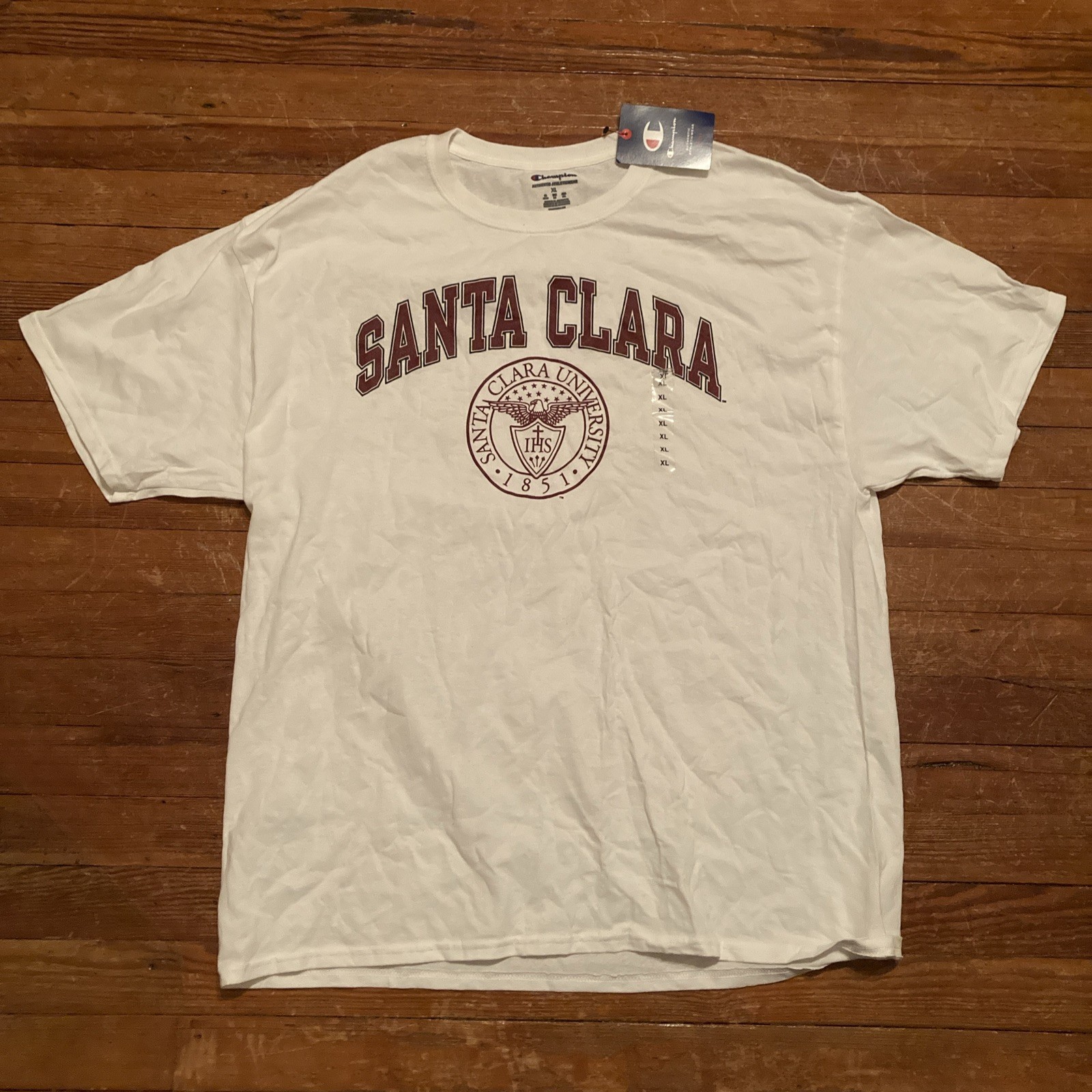 Santa Clara University Shirt XL White Champion Short Sleeve IHS 1851 NWT Men’s