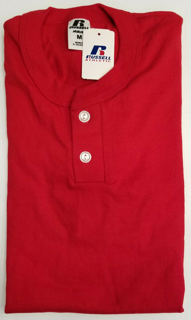 NEW Vintage Russell Athletic Blank 2 Button Henley T-shirt Mens El Salvador