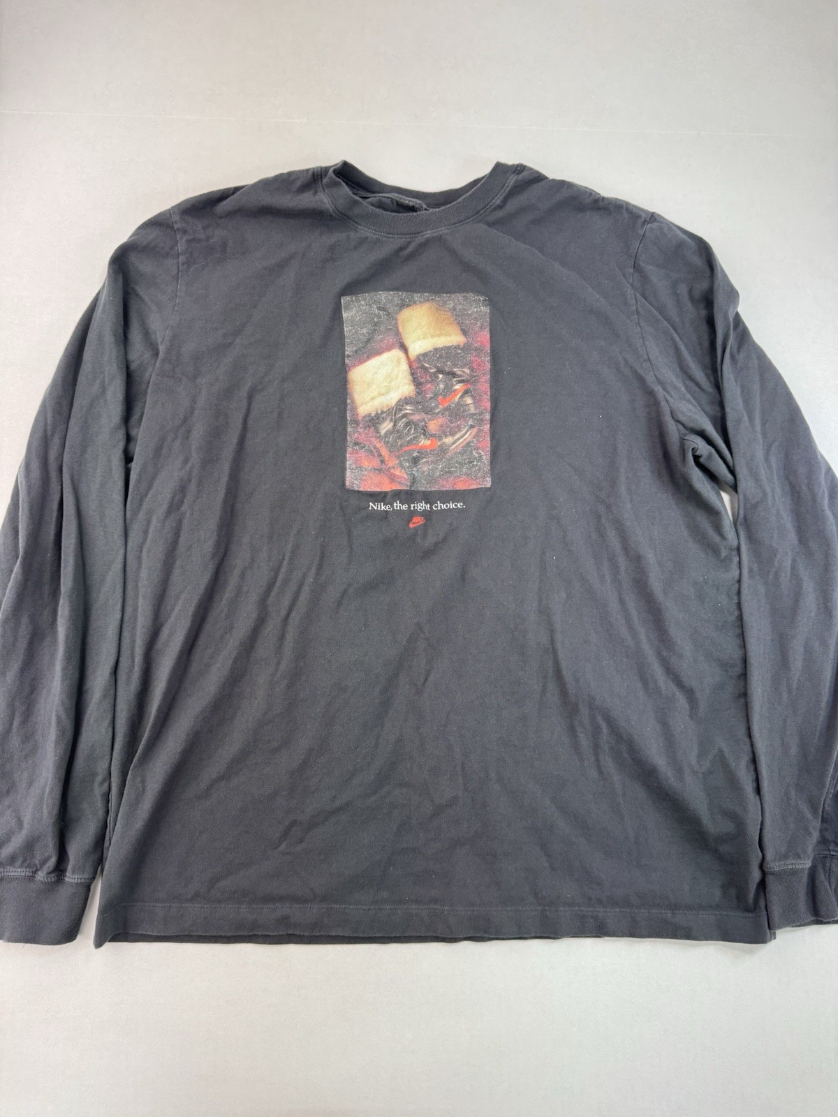 Nike Long Sleeve Shirt Mens XL Crew Neck Graphic Print Black The Right Choice
