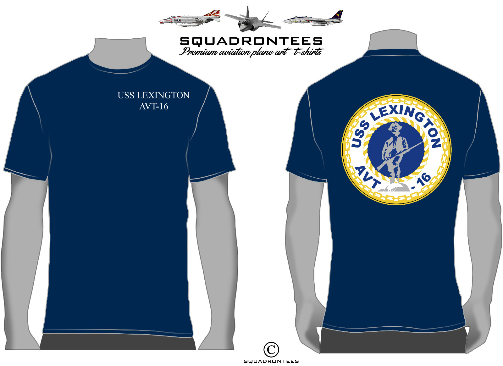 USS Lexington AVT-16 Logo Back Squadron T-Shirt, USN Licensed Product