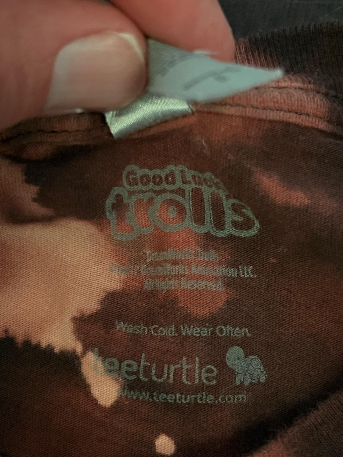 Good Luck Trolls Shirt Mens Small Brown Bleach Tie Dye Rainbow Graphic Tee