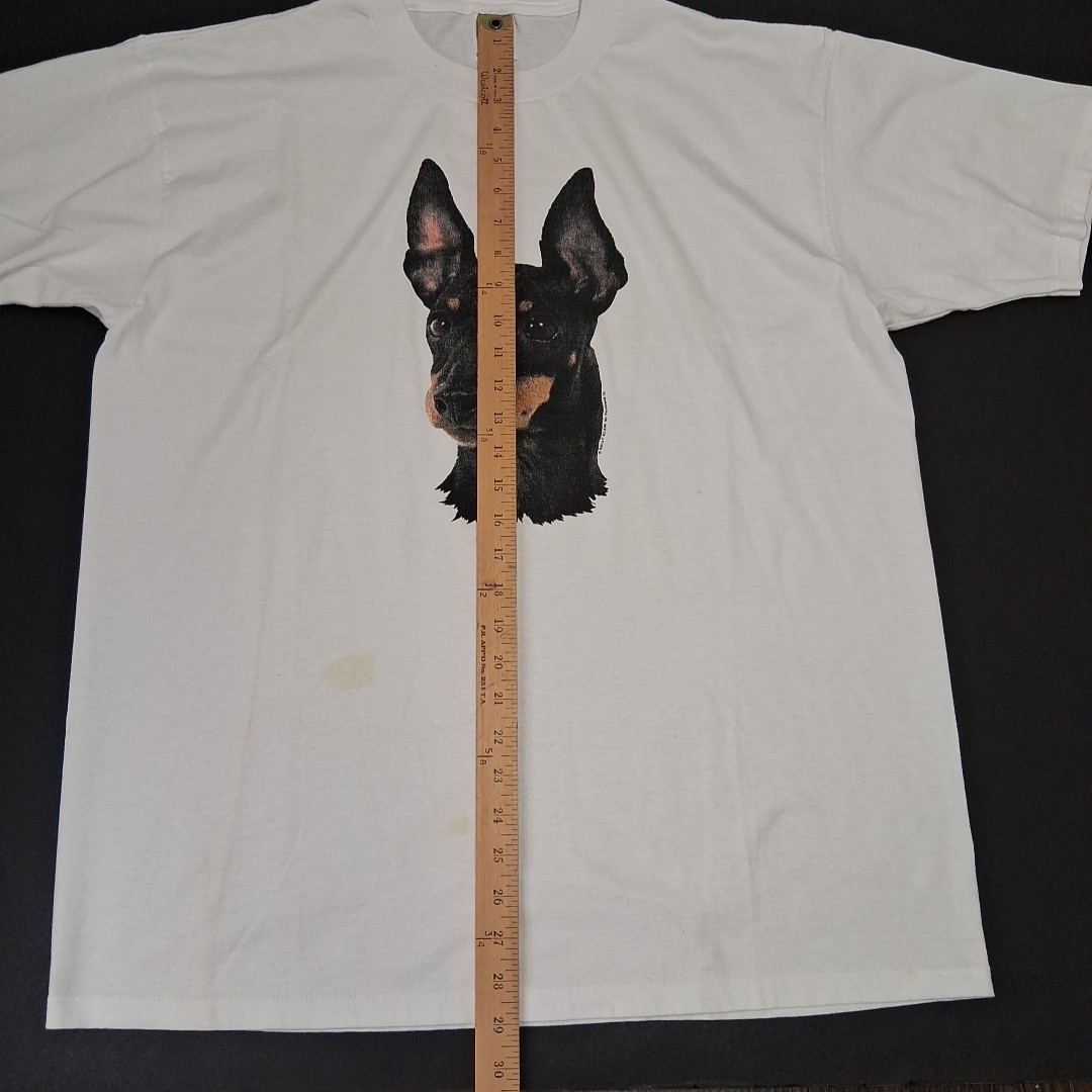 Vintage90&rsquo;s Mini Doberman Pinscher T-Shirt Sz L Dog Jerzees White 1995 50/50 USA