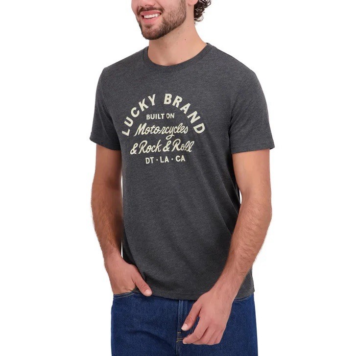 Lucky Brand New Mens T Shirt XXL Charcoal Gray/Black GraphicTee NWT