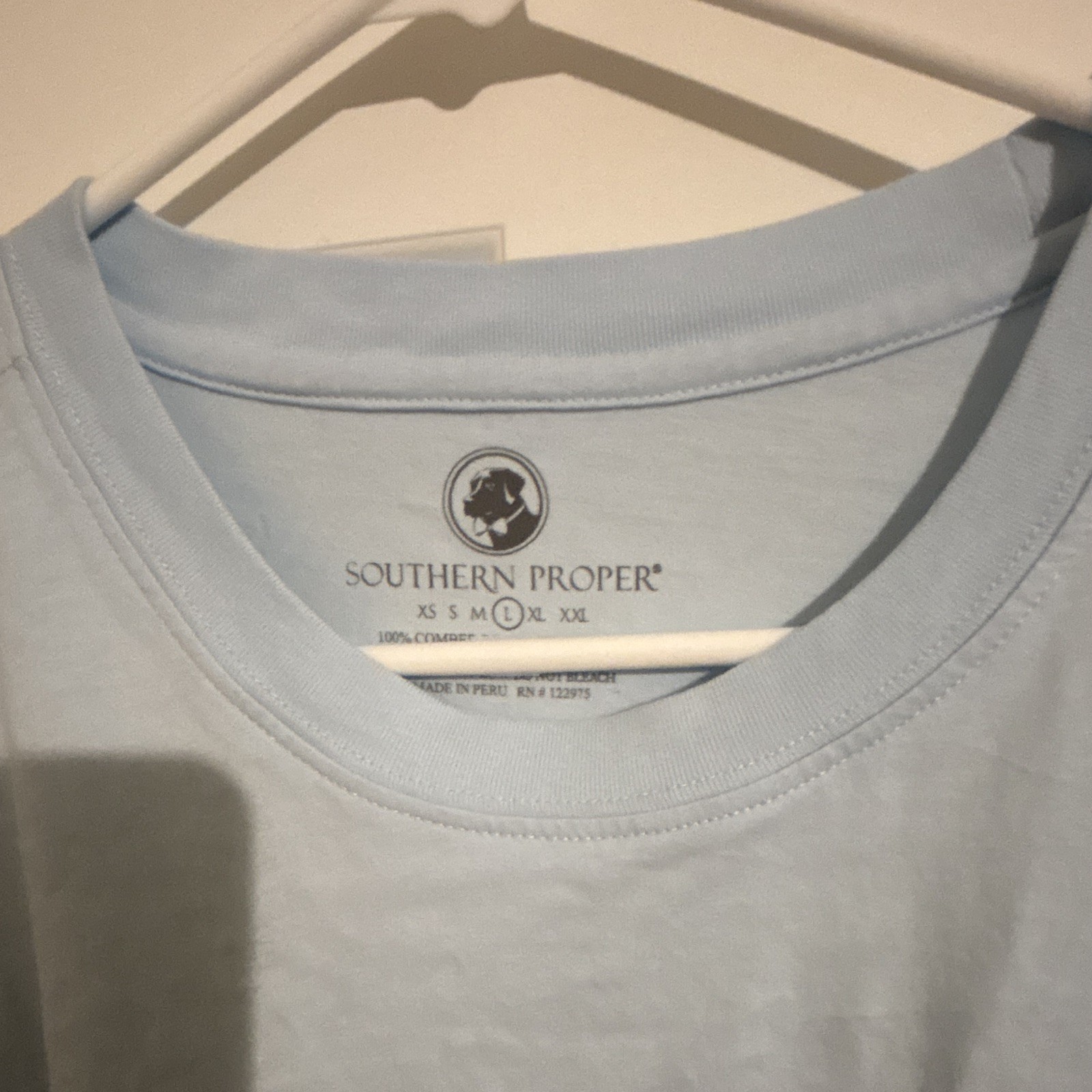 Southern Proper Men&rsquo;s Light Blue Dog Logo Graphic Crew Neck Pocket Tee L
