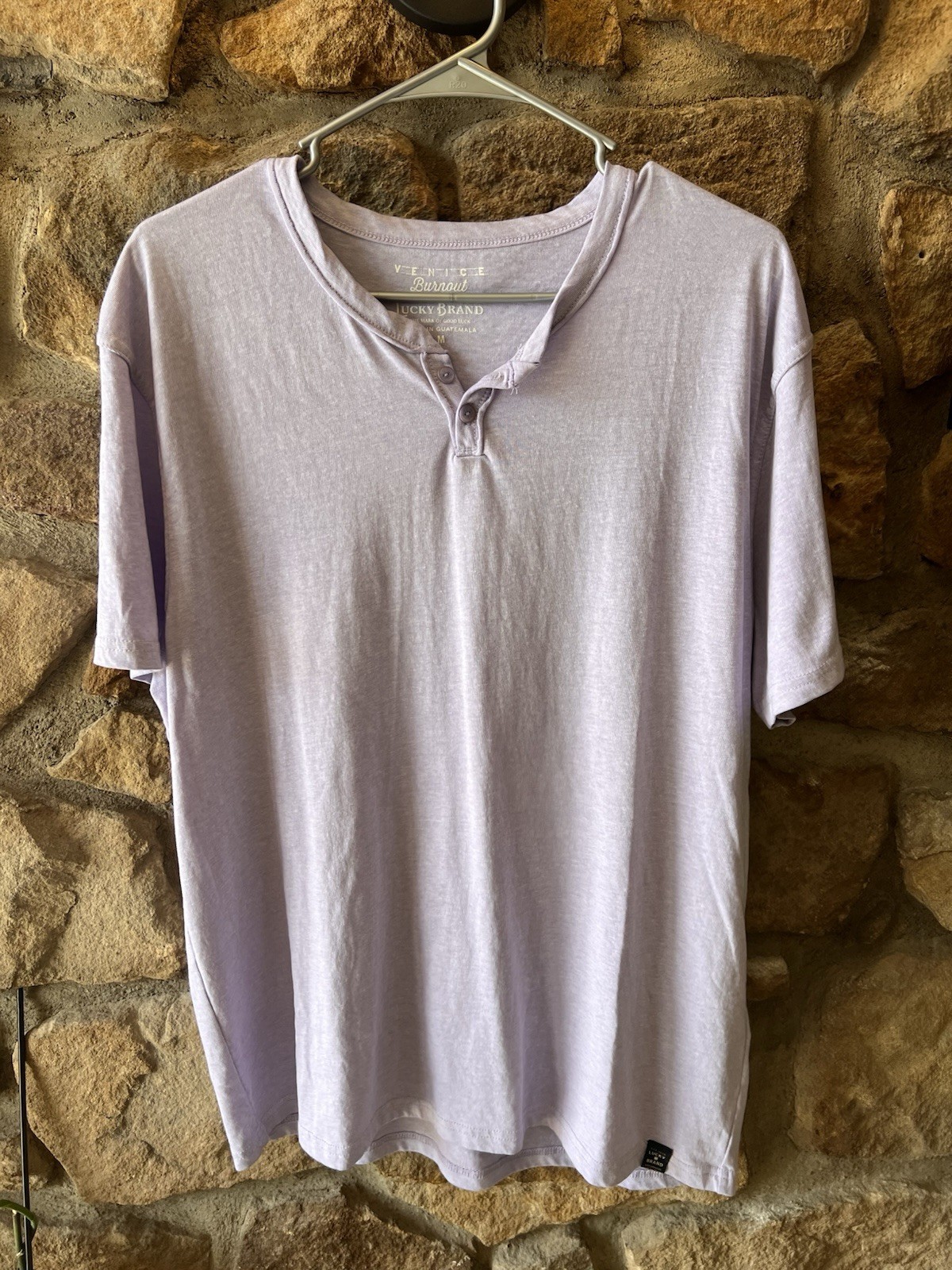 Lucky Brand Men&rsquo;s Venice Burnout Henley Short Sleeve Purple Size Medium