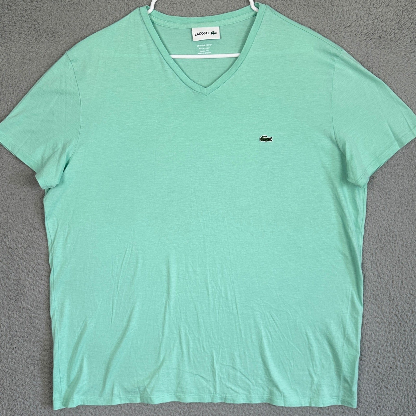 Lacoste 100% Pima Cotton T-Shirt Mens 2XL Mint Green V-Neck Short Sleeve Tee