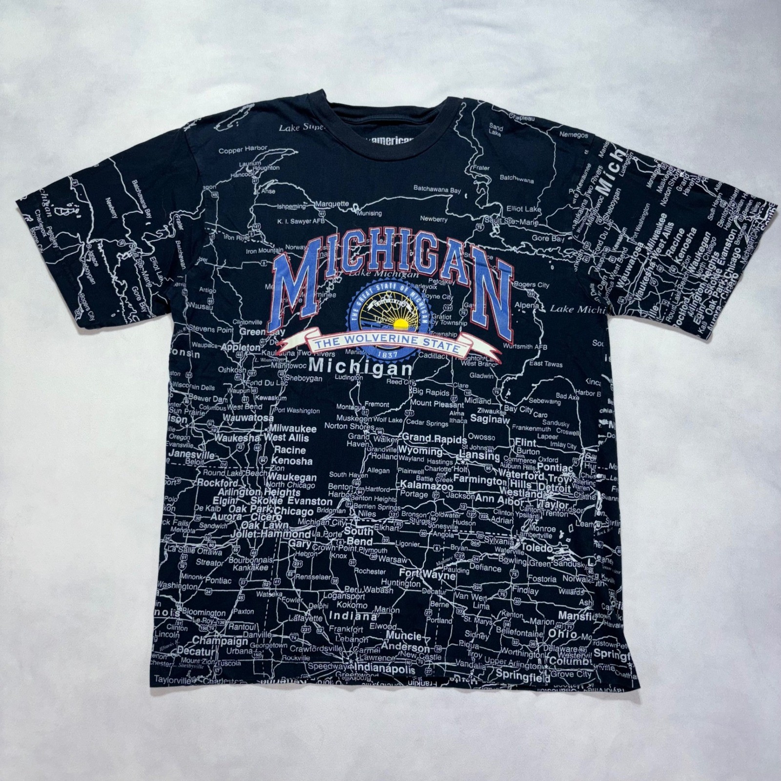 Vintage Michigan All Over Print Map T-Shirt Men&rsquo;s Medium USA Map Short Sleeve