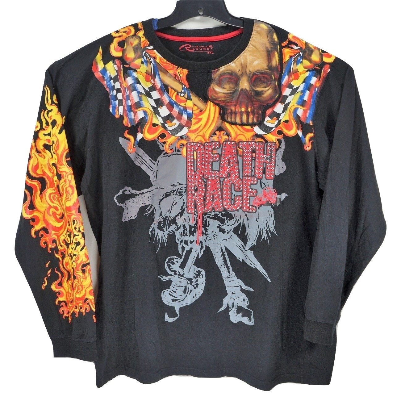 Request Men&rsquo;s Black 3XL Half Evil x 999 Death Race Skull & Flames