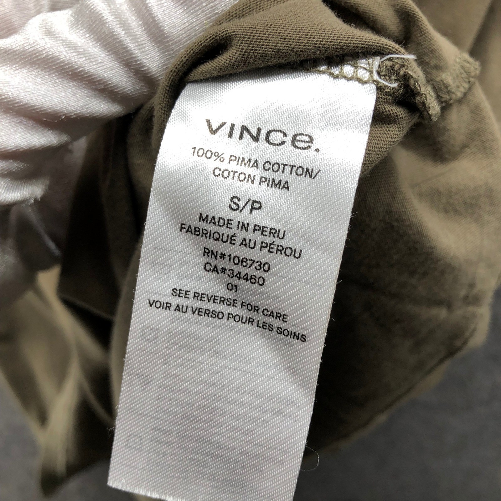 Vince Essential Crew Neck T-Shirt Mens S Pima Cotton Short Sleeve Brown