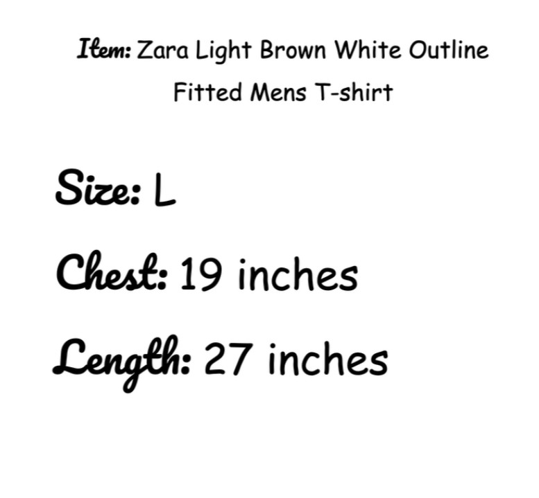 Zara Man Light Brown White Outline Fitted Mens T-shirt Size L