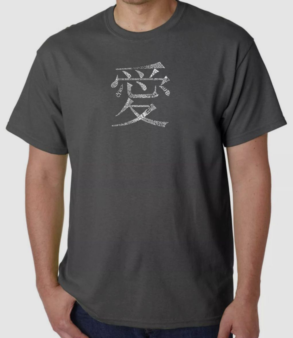 $25 La Pop Art Men&rsquo;s Gray Short-Sleeve Crewneck Word Art T-Shirt Size Medium