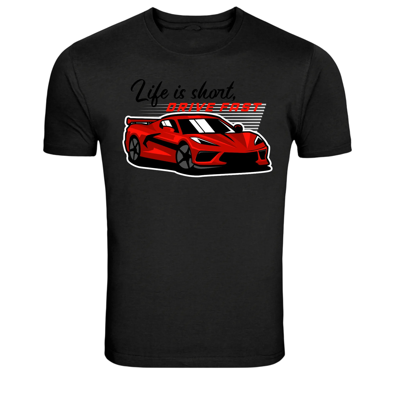 Life Is Short Drive Fast Sports Car Graphic T Shirt Racing Tee