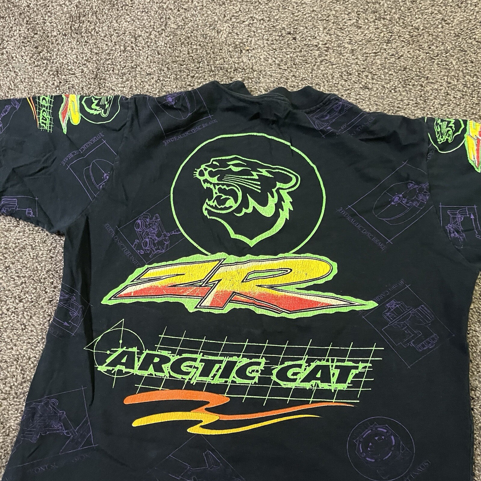 Vintage 1995 Arctic Cat ZR Snowmobile Racing AOP Shirt USA Sz M Single Stitch