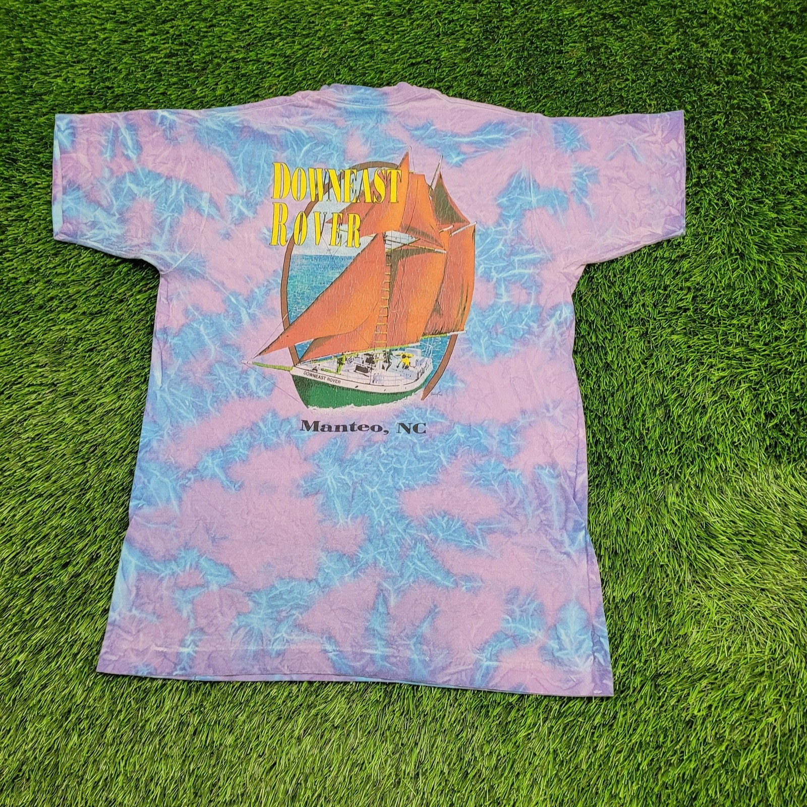 Vintage 80s Downeast-Rover Sailboat Shirt Medium 19×27 Crop