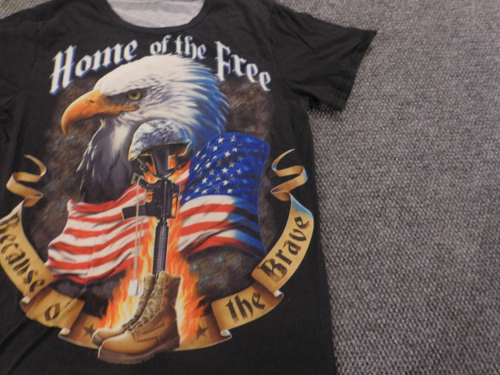 American Soldier Mens Shirt Extra Large Black Eagle home of the free gun