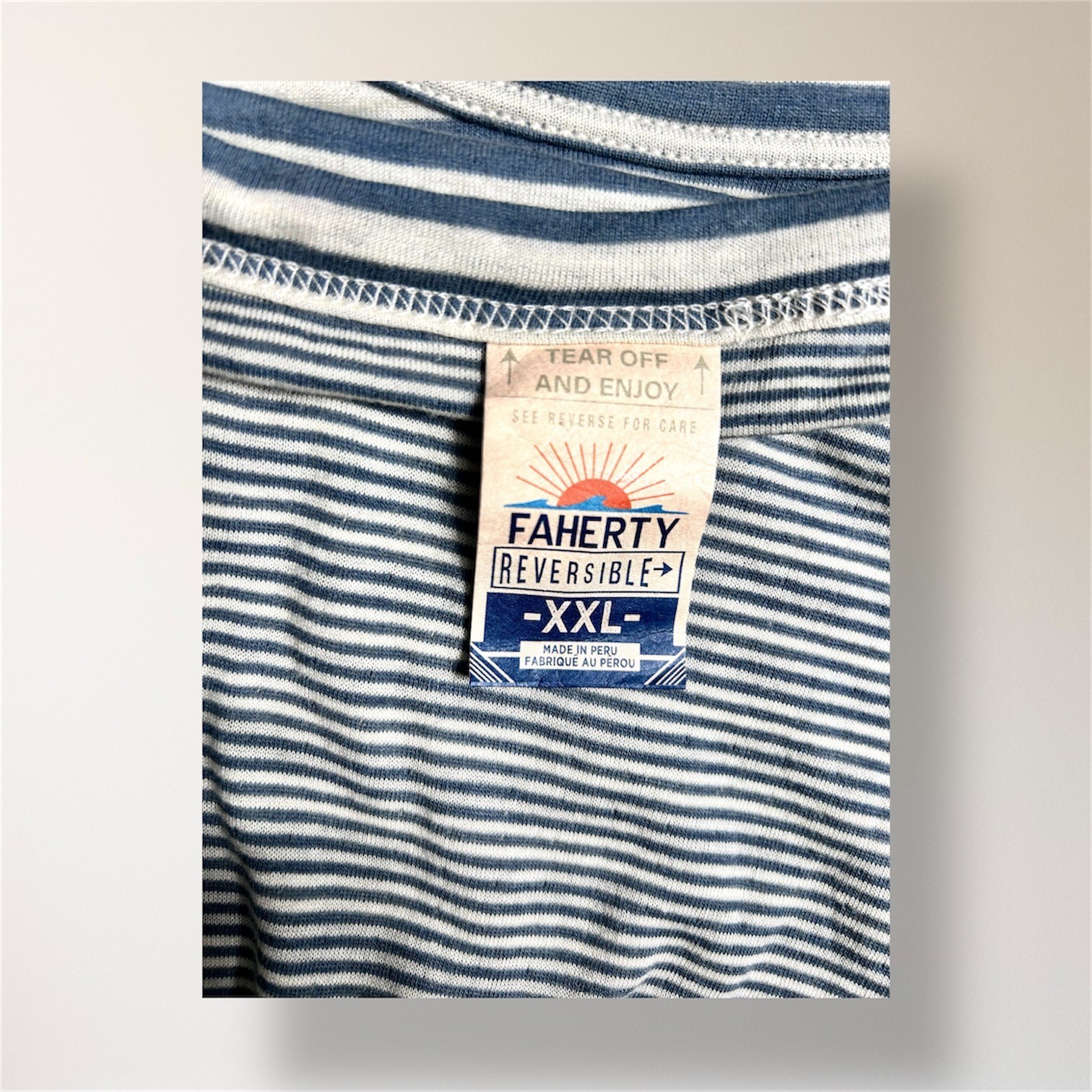 Faherty XXL Reversible Cloud LS Tee Stone Peak Stripe Pima Cotton Soft Coastal