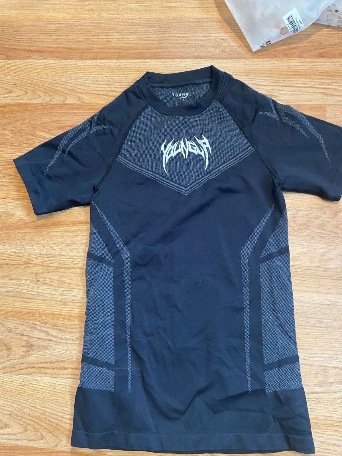 YoungLA Warrior Compression Tee Men&rsquo;s S Black/Gray Short Sleeve Crew