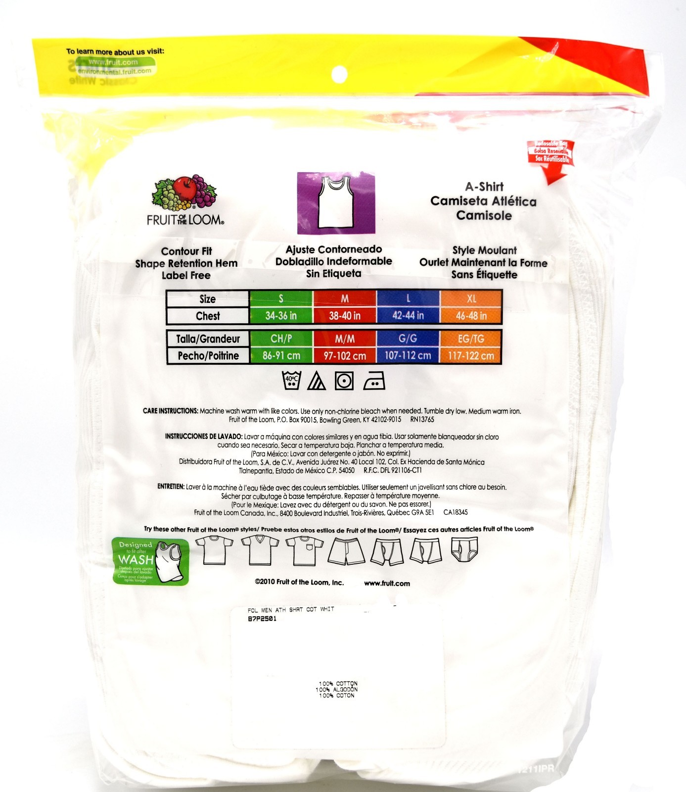 21 White Small S 34-36 Inch A-Shirt Tanks Fruit Of The Loom C/P 86-91 CM