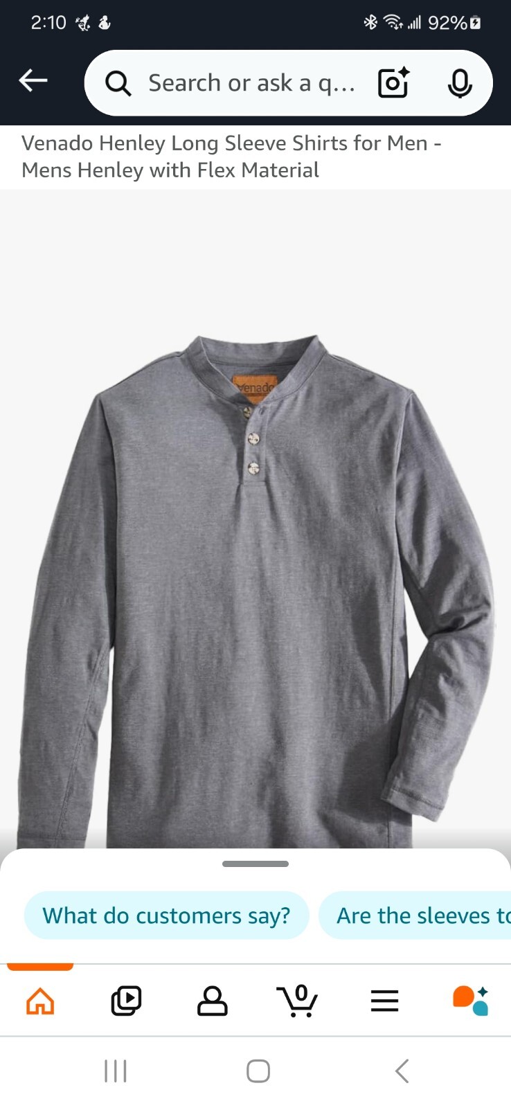 Venado Men&rsquo;s Long-Sleeve Henley Shirt Charcoal Gray w/ Flex Material Size XL NWT