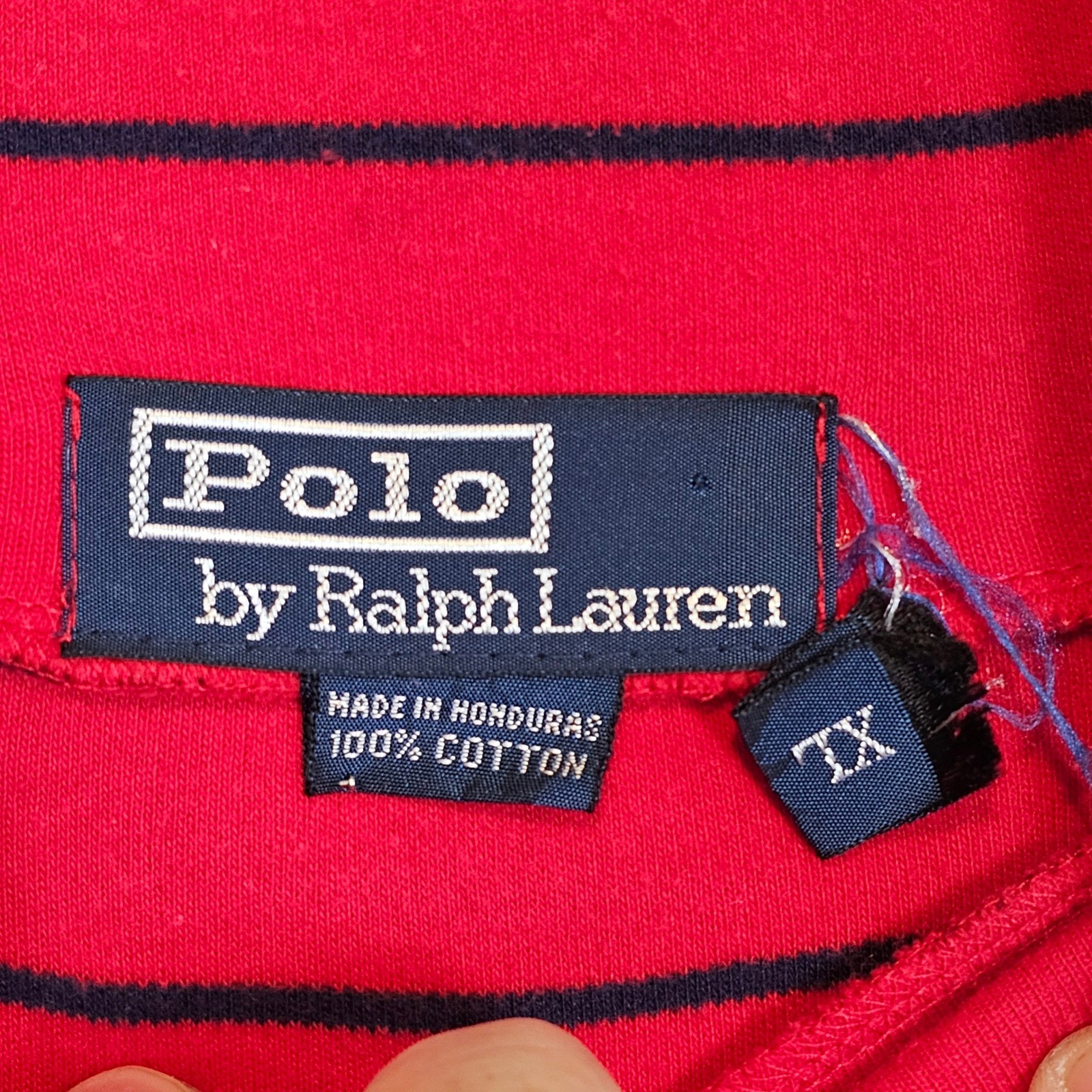 Polo Ralph Lauren Mens XL Red Navy Striped Cotton Turtleneck Long Sleeve Shirt