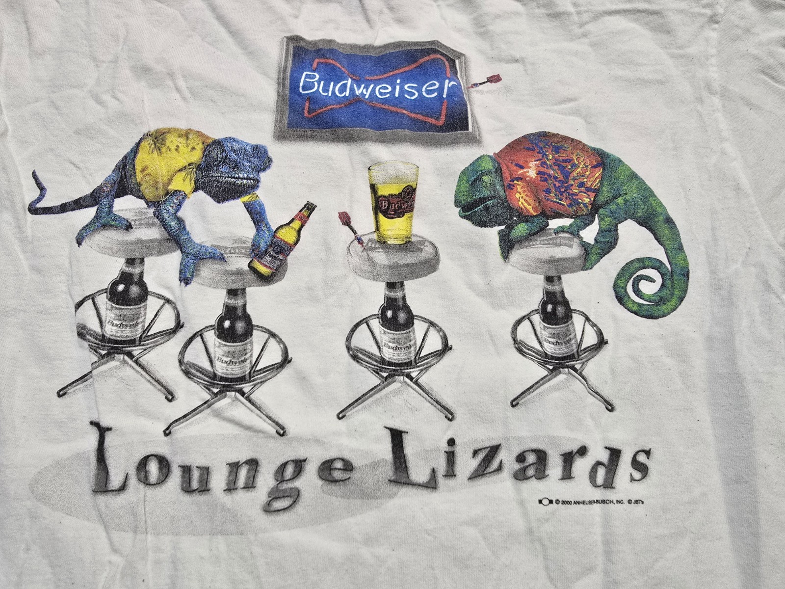 Vintage 2000 Budweiser Lounge Lizards T-Shirt Mens Sz M White Beer Y2K Promo