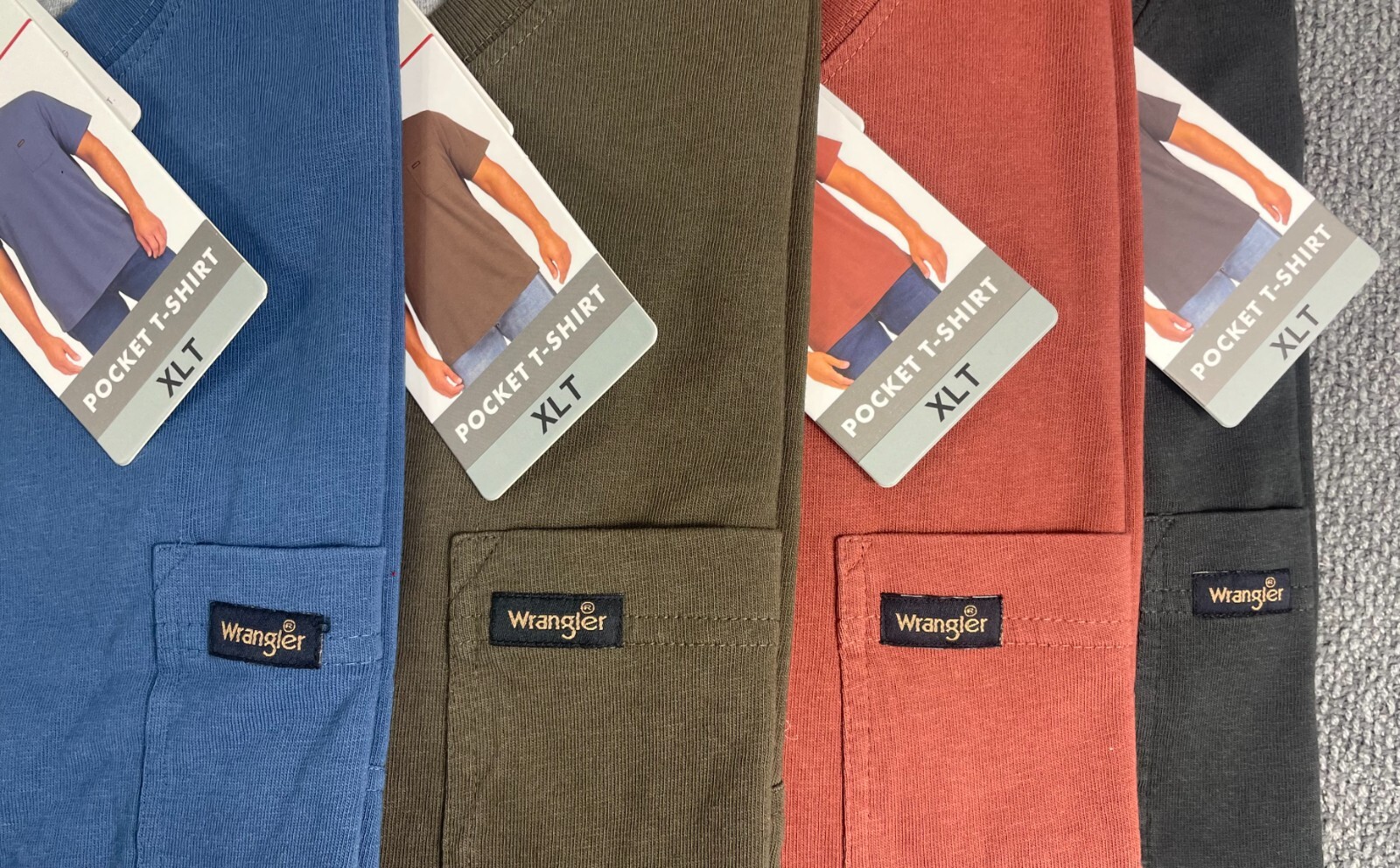 Wrangler Big & Tall Men&rsquo;s Pocket Tee Blue Gray Red OR Brown XLT, XXLT or 3XL NWT