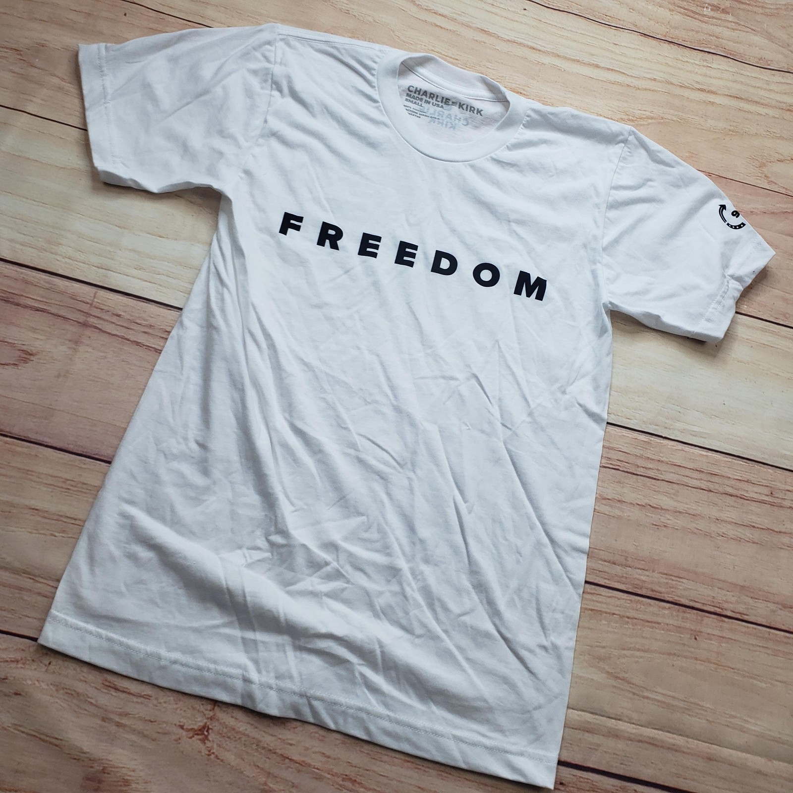 Charlie Kirk Shirt Mens Small White FREEDOM Graphic Cotton Crew Neck Tagless Tee