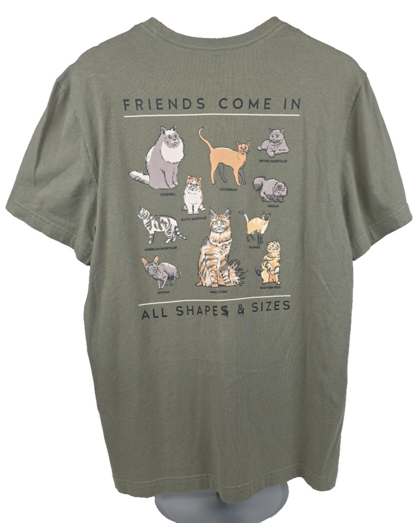Life is Good Olive S/S Mens Crusher Tee Sz Medium Fun Novelty Friends Cats