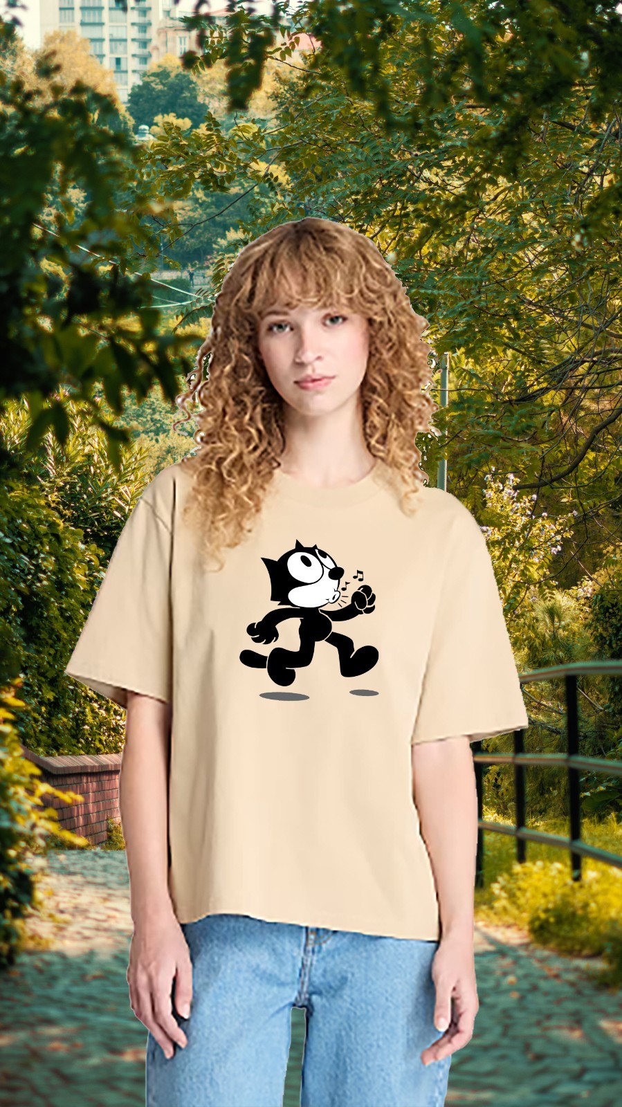 UNISEX MEN WOMENS TEE TSHIRT FELIX THE CAT FACE HAPPY WALKING CARTOON FUN GIFT