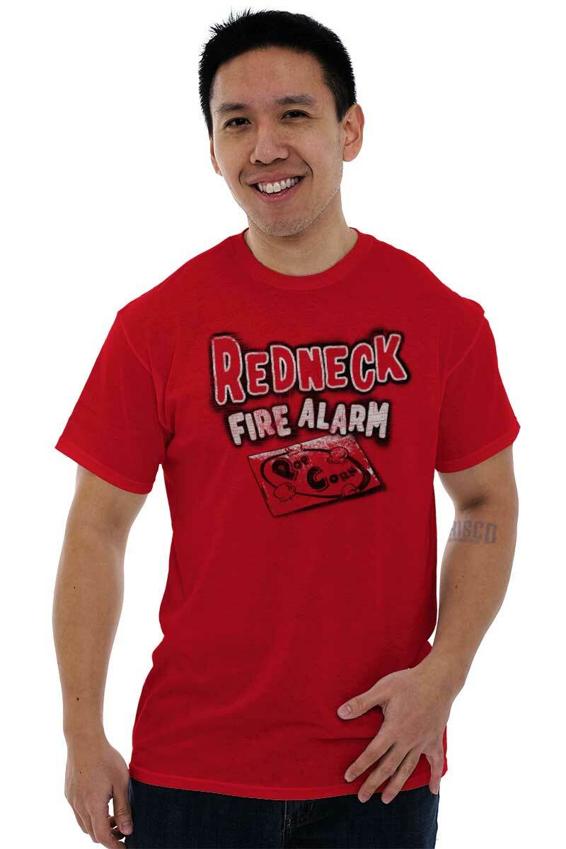 Funny Country Redneck Fire Alarm Popcorn Mens Casual Crewneck T Shirts Tees