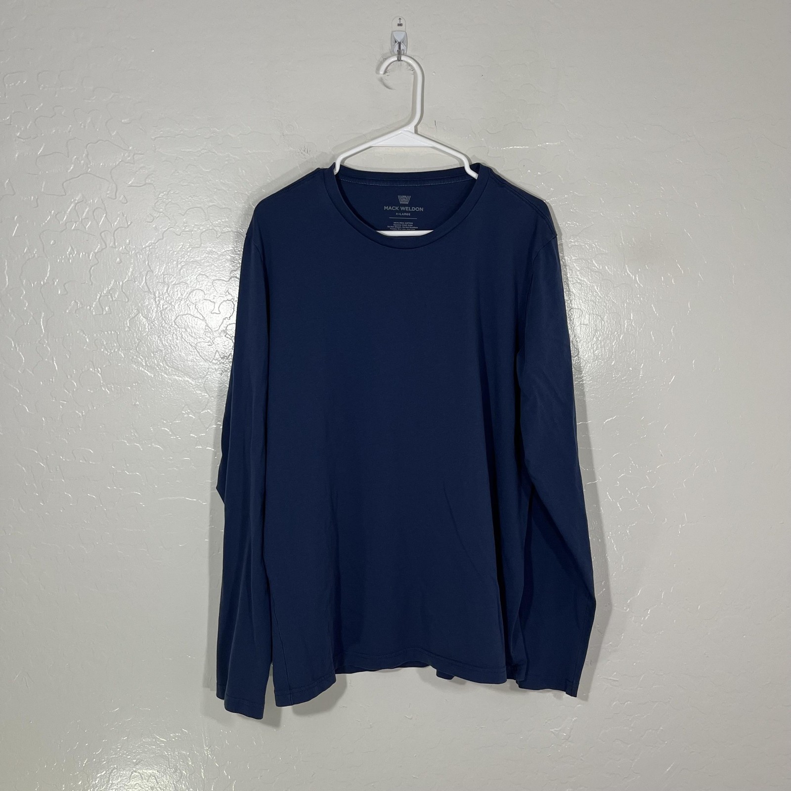 Mack Weldon Shirt Mens XL Blue 100% Pima Cotton Long Sleeve Crewneck Tagless Tee