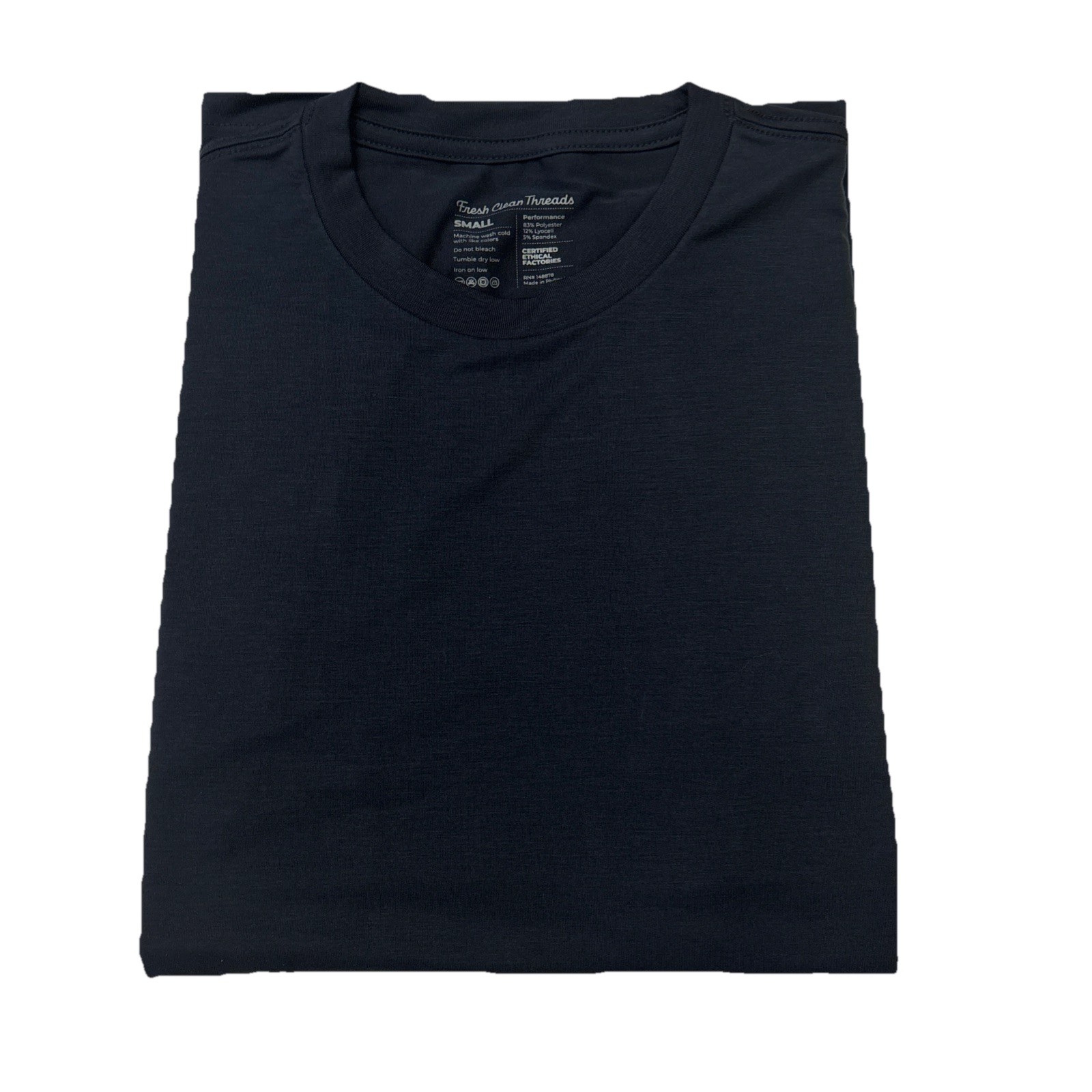 Fresh Clean Threads Performance Crew Neck Tee. Navy. Small. NIB.