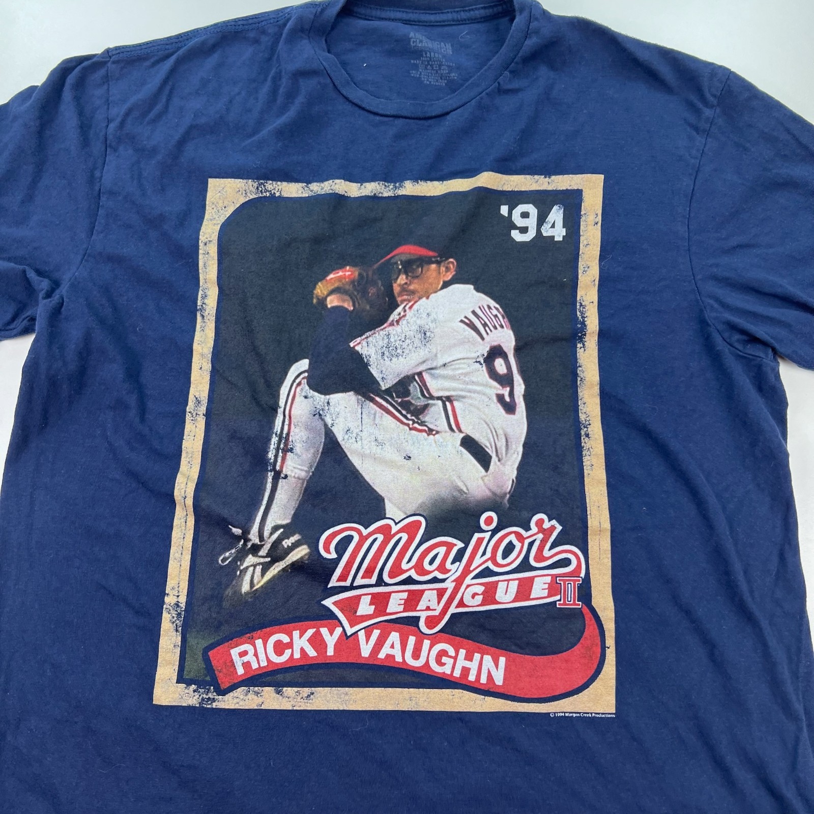American Classics Major League Rick Vaughn Shirt Adult Large Blue Movie Logo