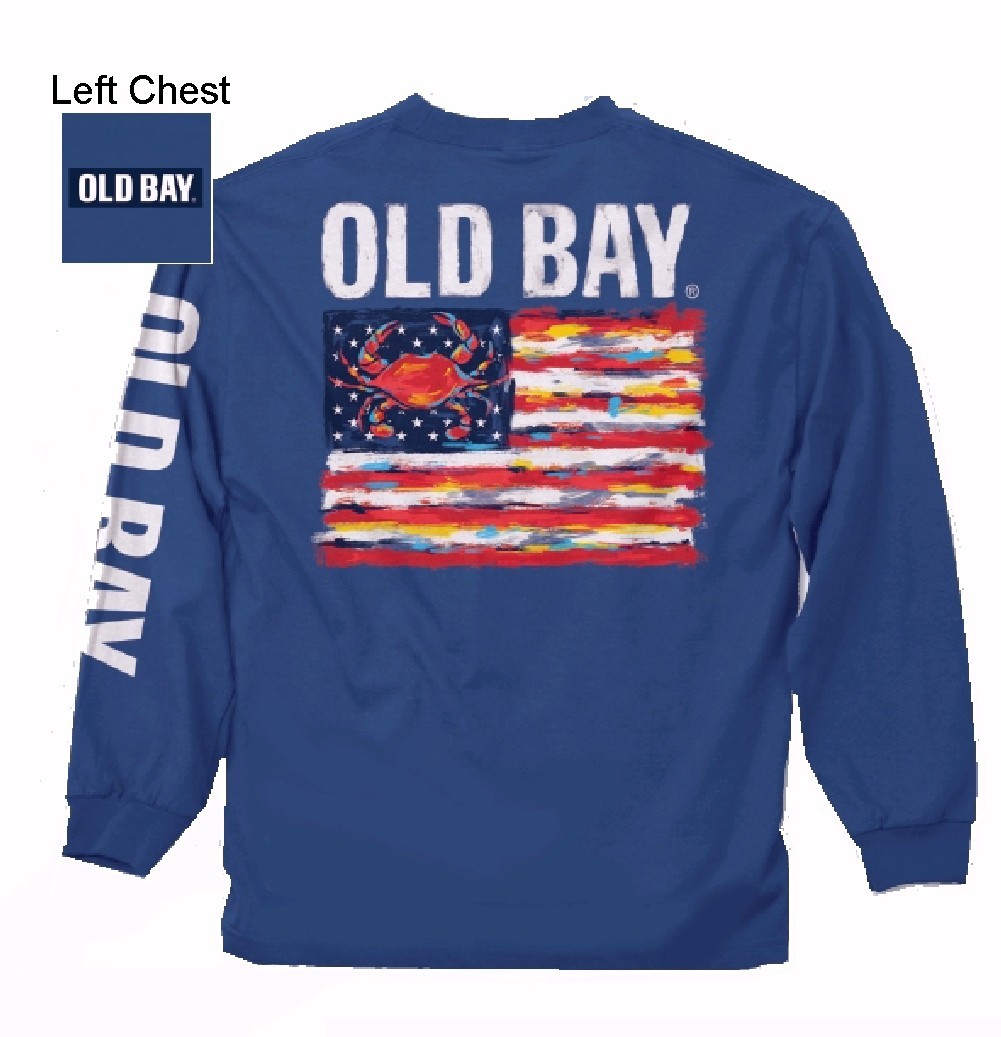 Old Bay Crab U.S. Flag Comfort Long Sleeve Shirt Sweatshirt – NEW Fast Free Ship