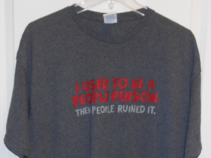 unisex top Funny Graphic T-shirt Gray and Red Cotton Blend Short Sleeve Sz XL