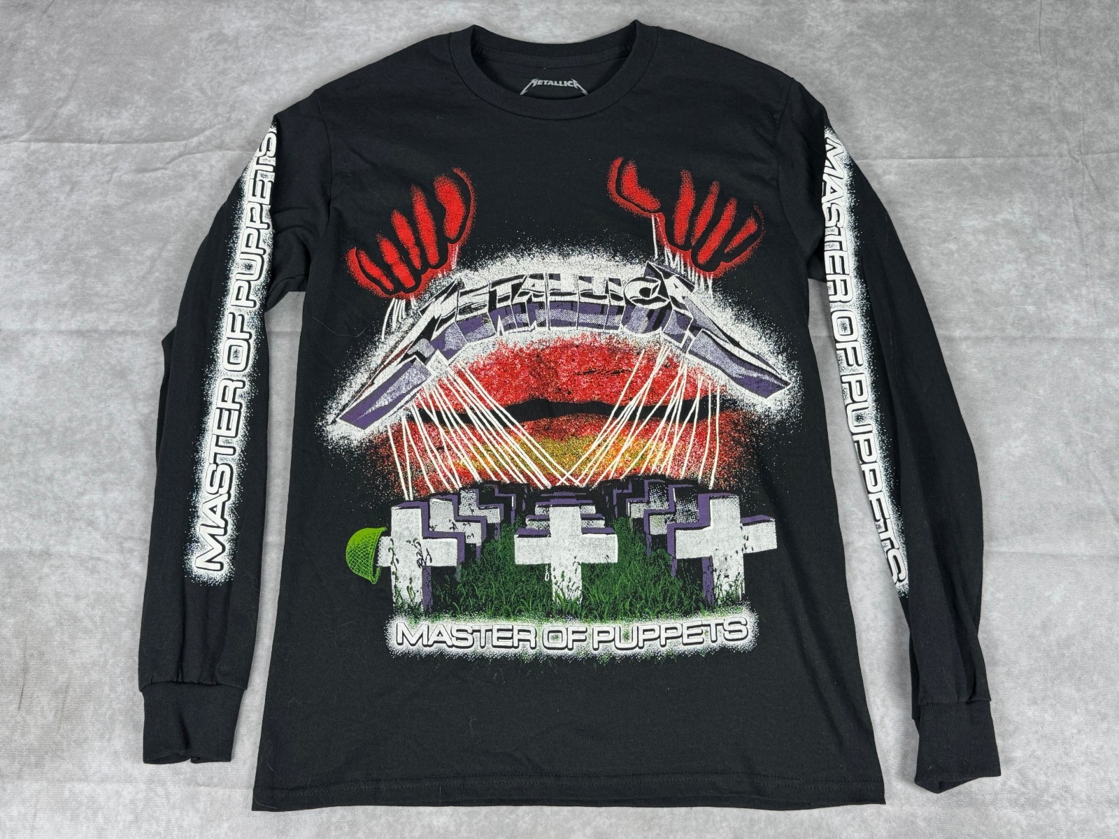 Metallica T Shirt Master of Puppets Band Logo Official Mens Black Long Sleeve SM