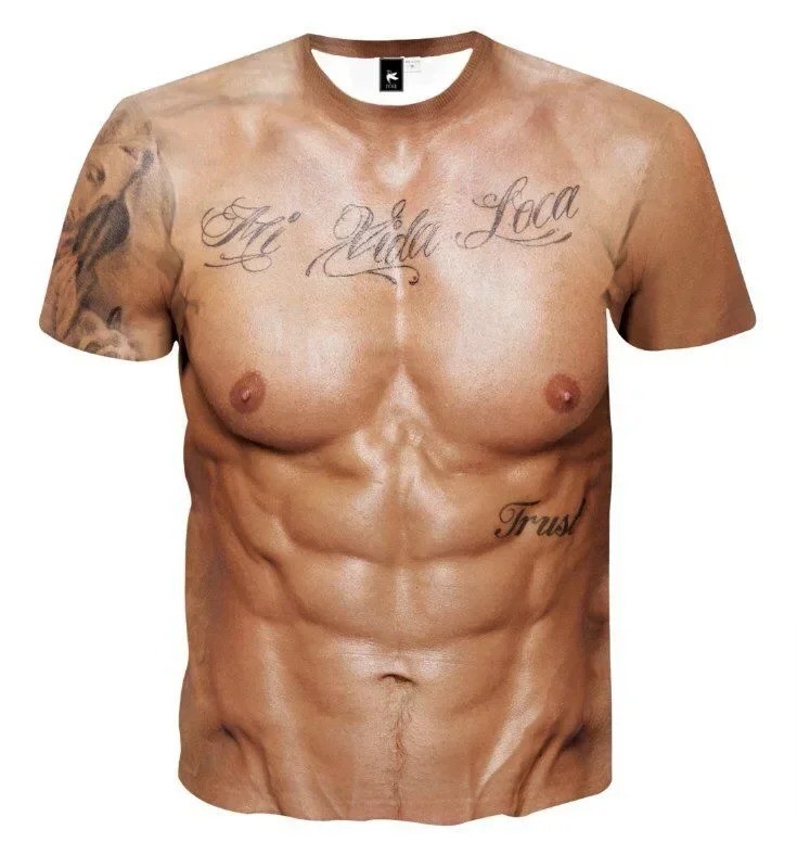 Muscle 3D T-shirt Muscle Tattoo Print T-shirt For Summer Beach Holiday Men Short