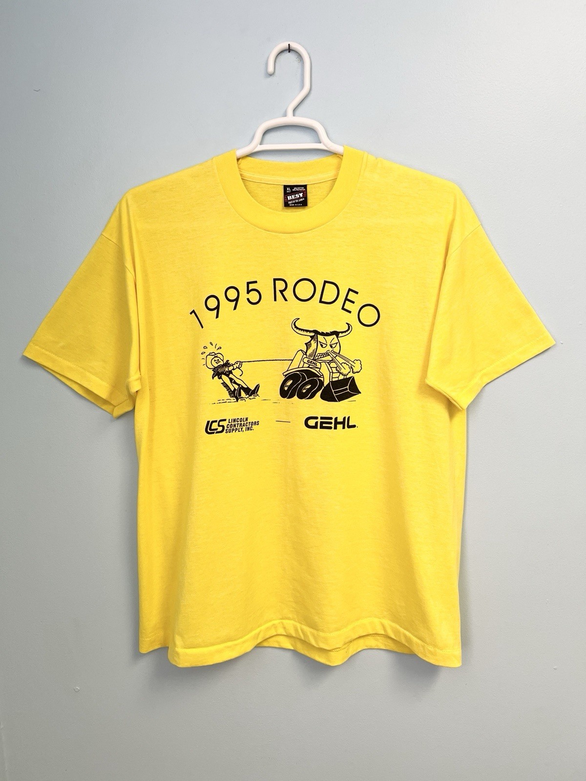 Vintage 90s Rodeo T-Shirt Yellow XL Fruit of the Loom Best USA Made Bull