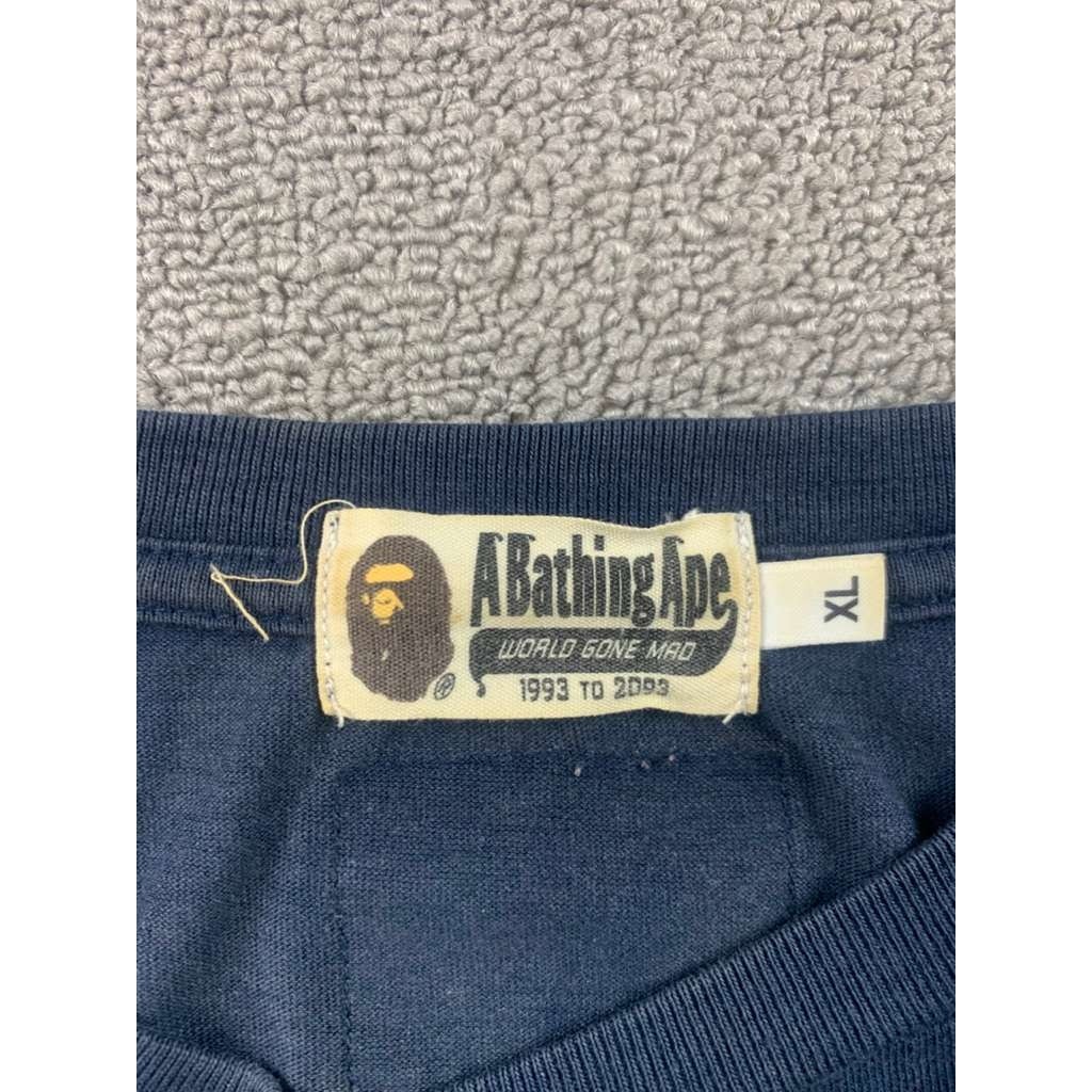 A Bathing Ape Long Sleeve T Shirt Men XL Navy Chest Logo Patch Tag Streetwear